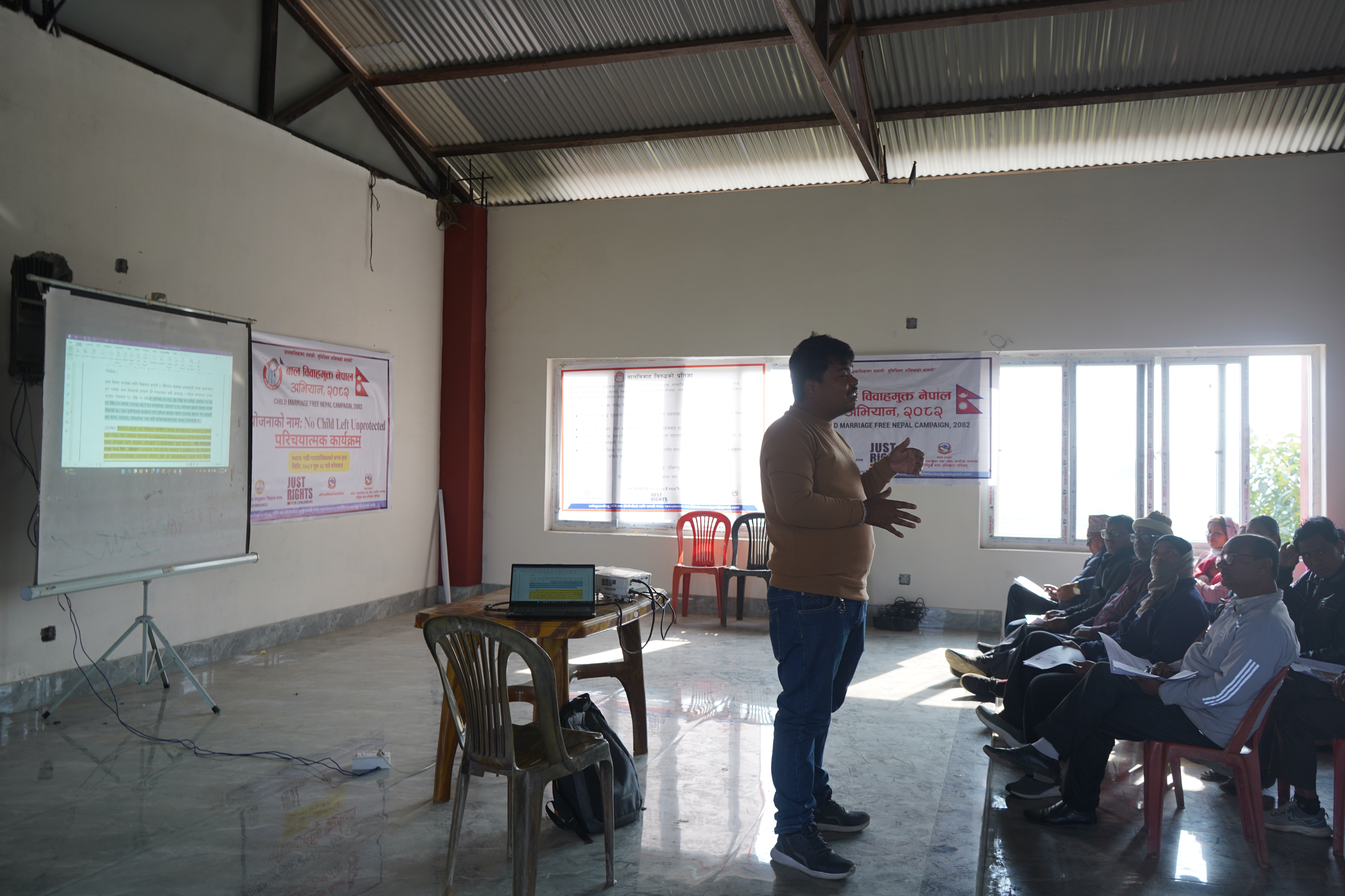 An introductory program for the Child Marriage-Free Campaign was organized in Gadhi-2, Gadhi Rural Municipality. On the occasion, Rural Municipality Chairperson Mr. Ash Narayan Chaudhary led the participants in taking a pledge against child marriage. 1