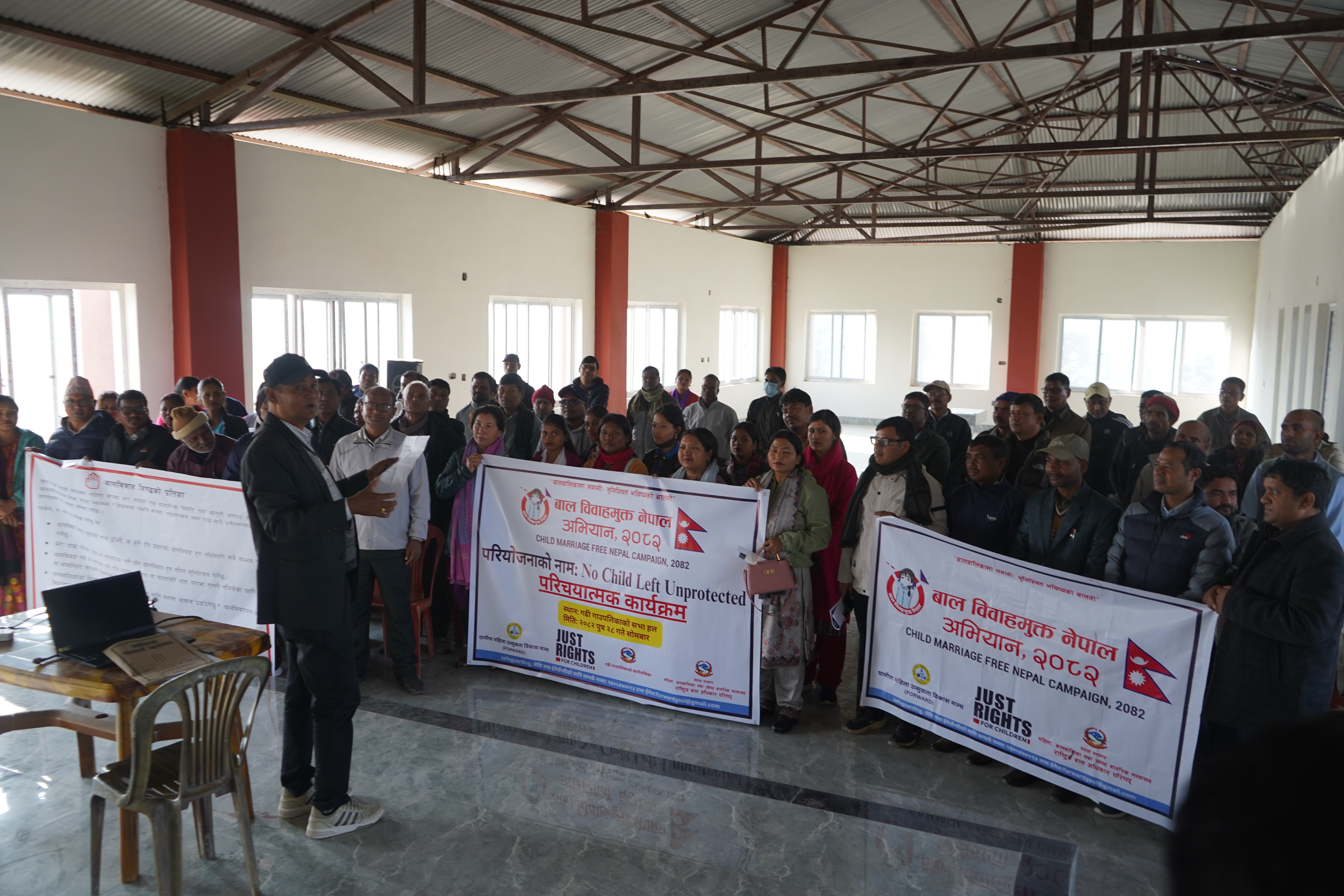 An introductory program for the Child Marriage-Free Campaign was organized in Gadhi-2, Gadhi Rural Municipality. On the occasion, Rural Municipality Chairperson Mr. Ash Narayan Chaudhary led the participants in taking a pledge against child marriage.